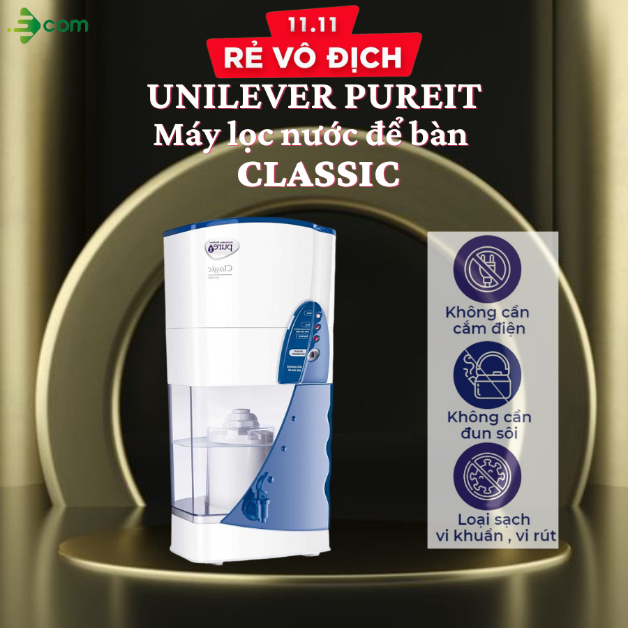 Máy lọc nước Unilever Pureit Classic không cắm điện, lọc sạch chắt rắn, bụi bẩn, cặn và diệt vi khuẩn