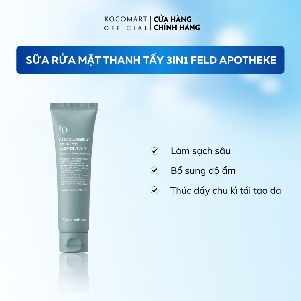 Sữa Rửa Mặt Thanh Tẩy 3IN1 Glucollagen-4 Aminopeel Cleanser 3IN1 tẩy tế bào chết, làm sạch bã nhờn, bụi bẩn và cấp ẩm