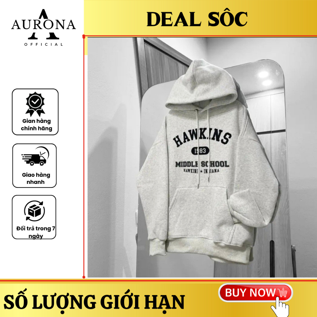 Áo Hoodie Hawkin Nam Nữ Unisex Nỉ Bông Dáng Oversize Basic HD12