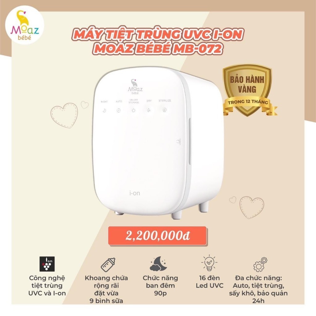 Máy tiệt trùng sấy khô UVC ION Moaz BéBé MB072 hàng chính hãng bảo hành 12 tháng