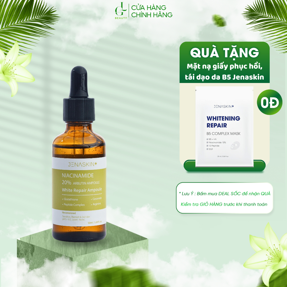 Tinh Chất Dưỡng Sáng, Giảm Thâm Nám Niacinamide 20% JENASKIN Serum Arbutin Ampoule 50ml