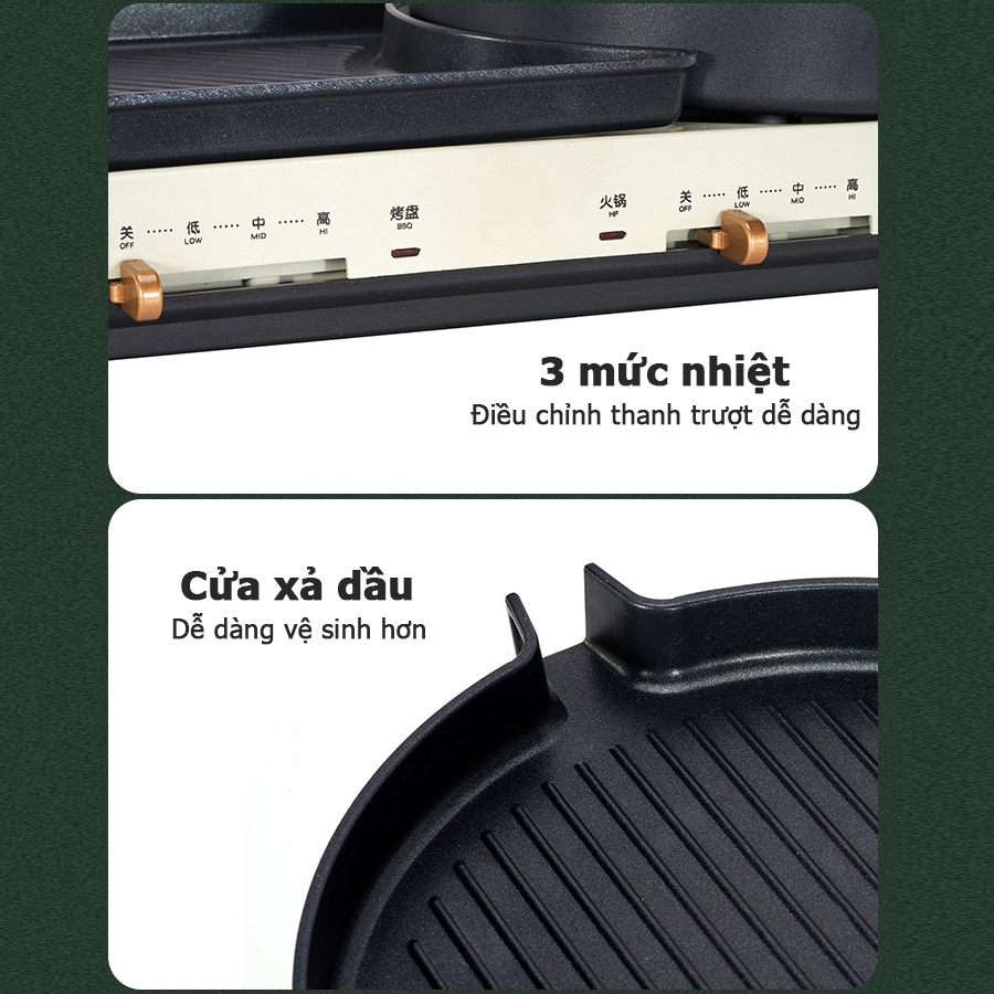 Bếp Lẩu Nướng Điện MELING 2 Ngăn Tháo Rời Bếp Đa Năng 2in1 Nấu Lẩu/Nướng/Luộc/Hầm Chống Dính Bảo Hành 12 Tháng