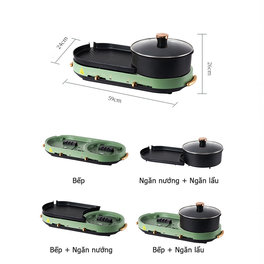 Bếp Lẩu Nướng Điện MELING 2 Ngăn Tháo Rời Bếp Đa Năng 2in1 Nấu Lẩu/Nướng/Luộc/Hầm Chống Dính Bảo Hành 12 Tháng