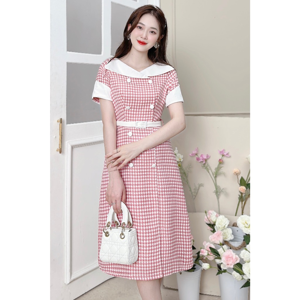 Váy thiết kế chất Dạ Mỏng - Thu Đông màu hồng tôn dáng tôn da cao cấp - Đầm dự tiệc, công sở phù hợp Thu Đông sang trọng