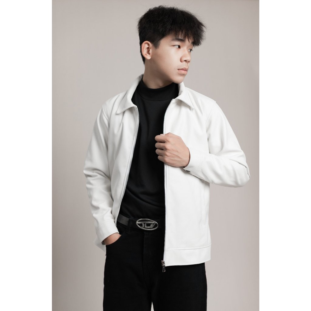 Áo Khoác da nam trắng kem Hàn Quốc cao cấp LADOS-2100 ấm áp, trẻ trung, sang trọng