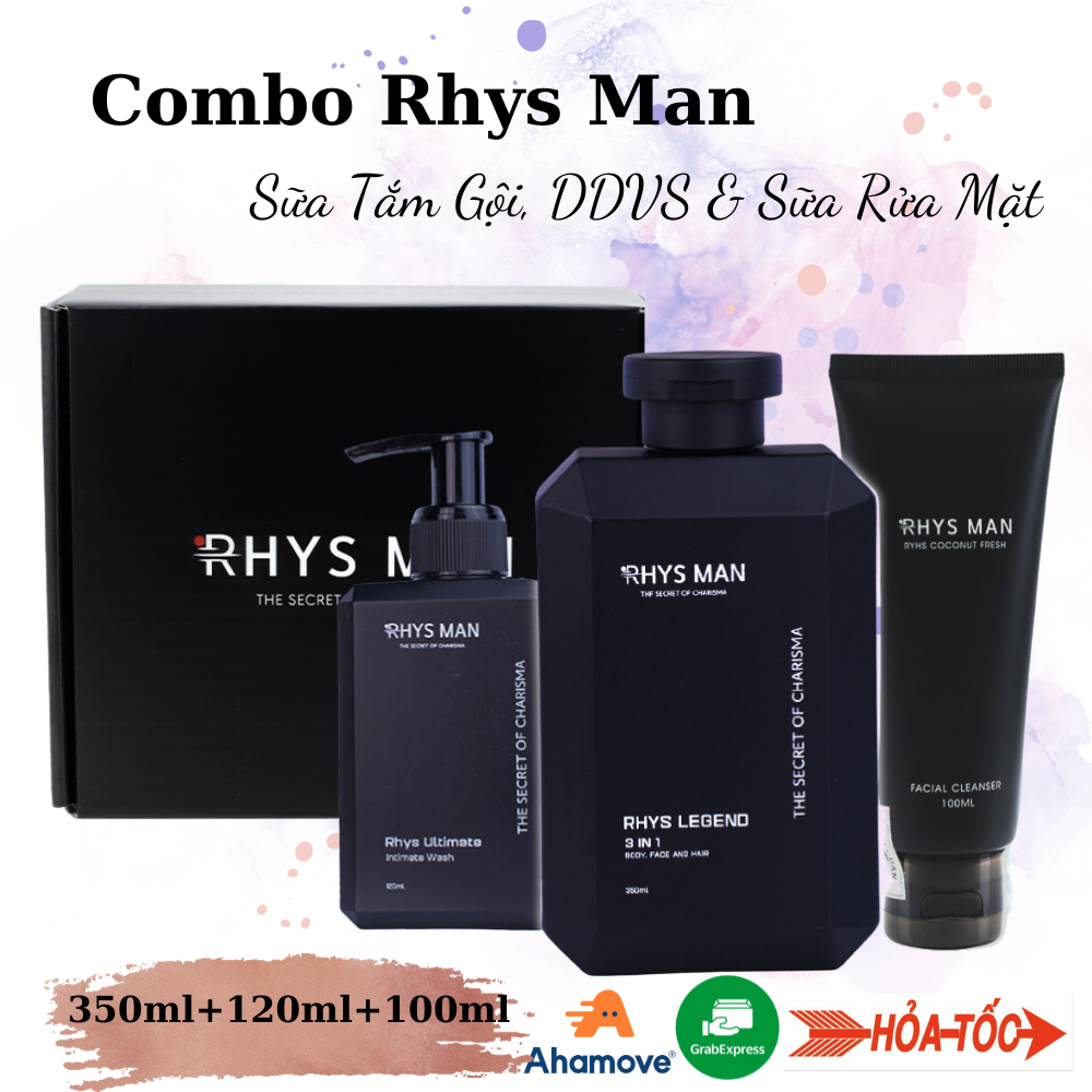 Bộ Quà Tặng Lịch Lãm Rhys Man_Sữa Tắm Gội 350ml, Dung Dịch Vệ Sinh Rhys Ultimate 120ml và Sữa Rửa Mặt 100ml