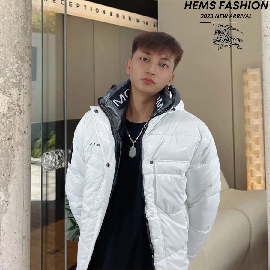 Áo Phao Vải Bóng Nam Nữ Dáng Suông, Áo Phao Da Bóng Unisex 2 Màu Phối Logo Tay Hem Fashion