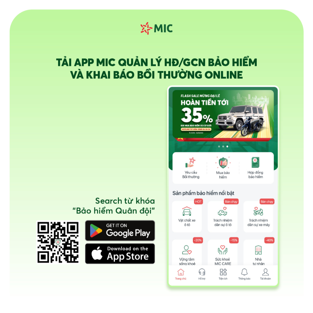 Toàn quốc [E-Voucher] Bảo hiểm TNDS ô tô MIC, xe 4 đến 8 chỗ ngồi, xe bán tải