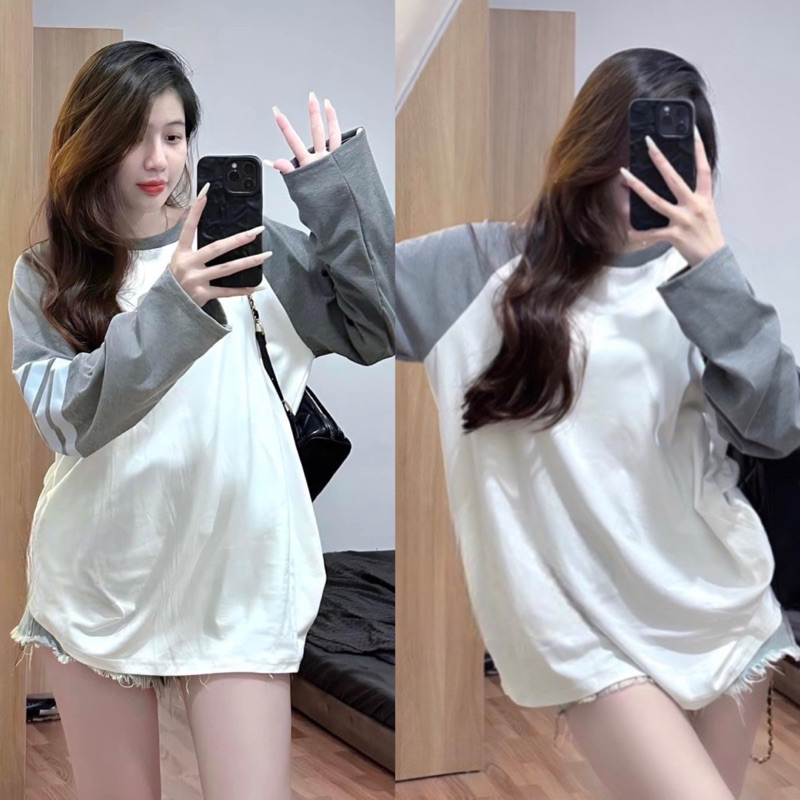 Áo Phông 3158 cotton khô in sọc raplang tay phối 2 màu (DÀI TAY _ IN 4 SỌC TAY ) (form rộng )