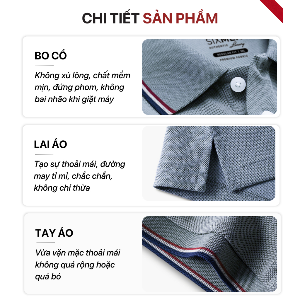 Áo polo nam cao cấp có cổ  SIXMEN 3RIM Eagle - Áo polo vải CVC cotton thoáng mát, sang trọng