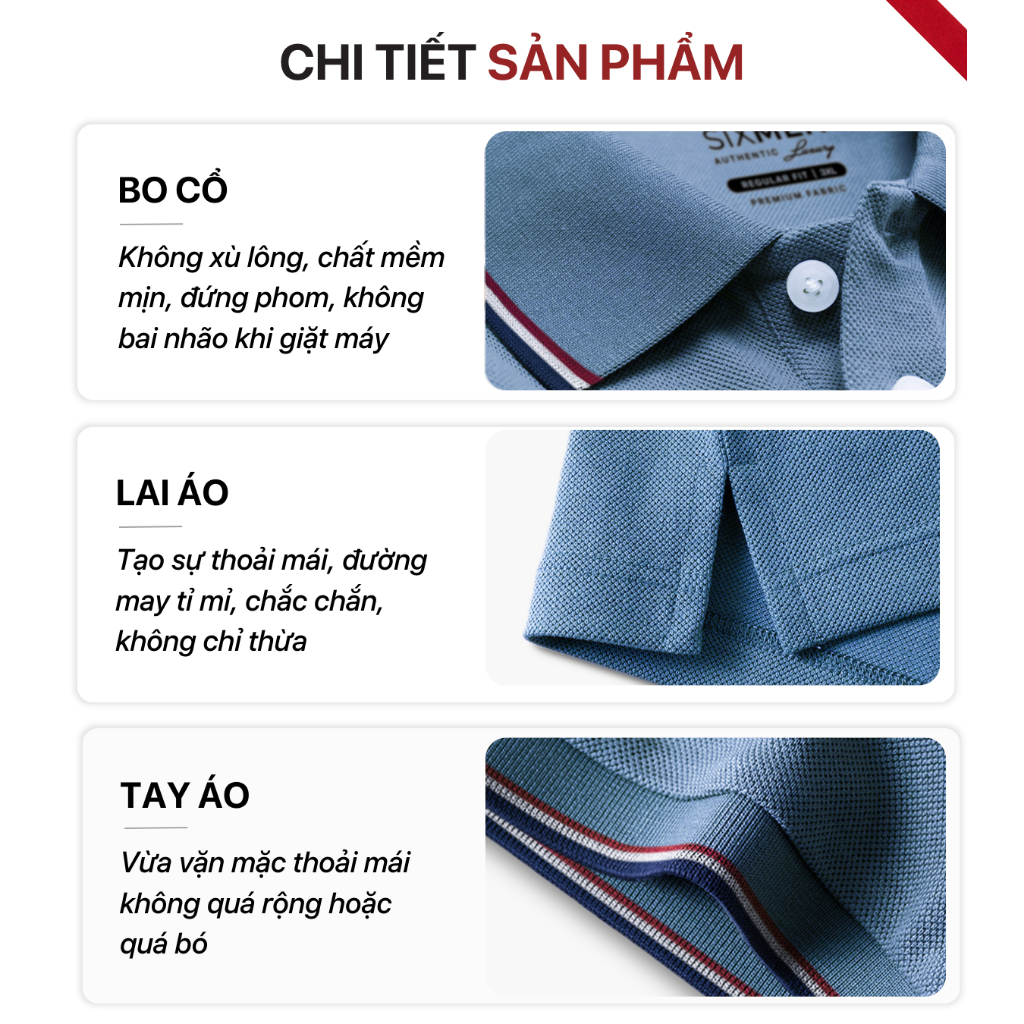 Áo polo nam cao cấp có cổ  SIXMEN 3RIM Eagle - Áo polo vải CVC cotton thoáng mát, sang trọng