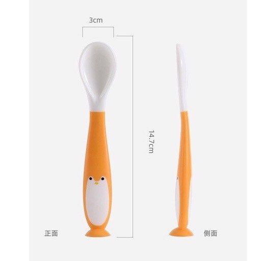 Thìa ăn dặm Chim Cánh Cụt bẻ cong uốn dẻo 360 độ dành cho bé, có đế - Bibeebaby