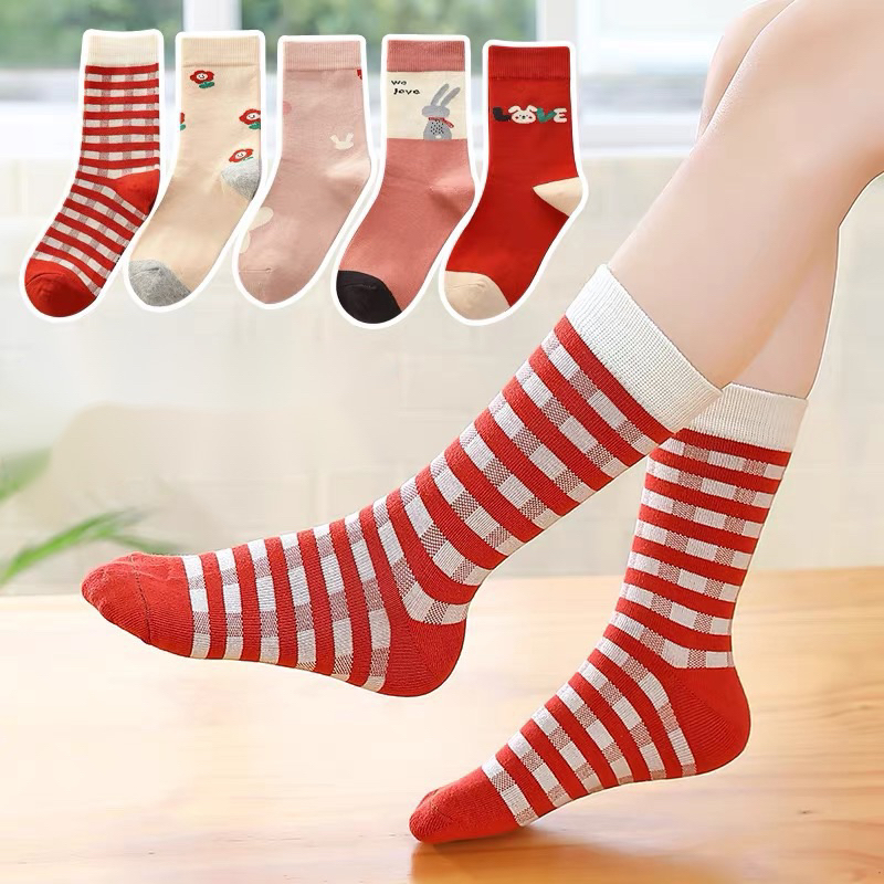 Set 5 đôi tất cotton noel Thỏ Baby Bèo bé gái cổ cao sợi bông mềm mại thoáng khi khử mùi te36