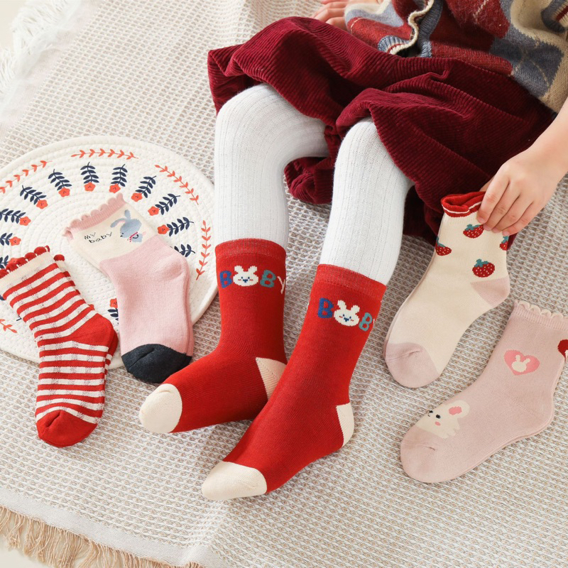 Set 5 đôi tất cotton noel Thỏ Baby Bèo bé gái cổ cao sợi bông mềm mại thoáng khi khử mùi te36