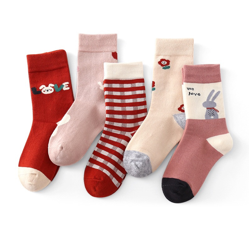 Set 5 đôi tất cotton noel Thỏ Baby Bèo bé gái cổ cao sợi bông mềm mại thoáng khi khử mùi te36