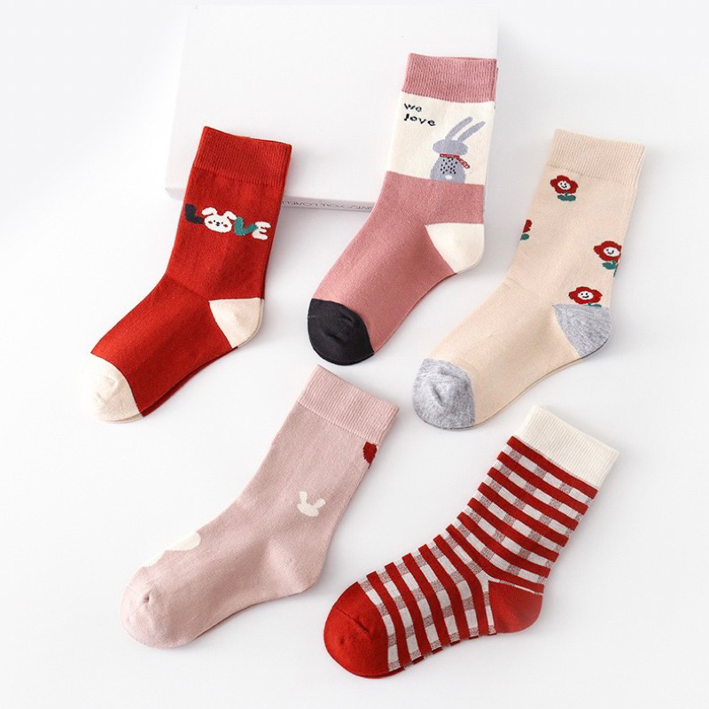 Set 5 đôi tất cotton noel Thỏ Baby Bèo bé gái cổ cao sợi bông mềm mại thoáng khi khử mùi te36