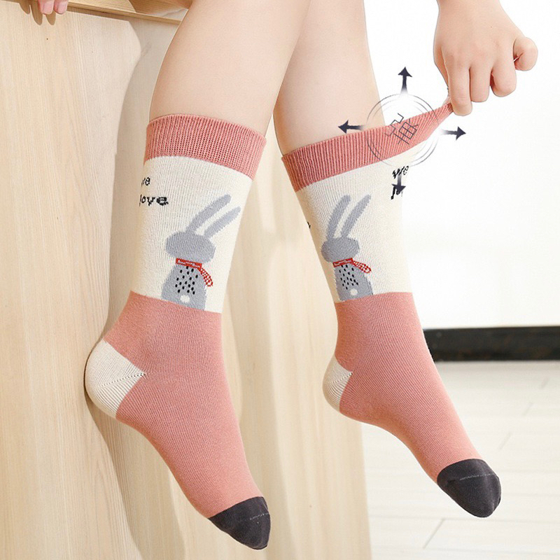 Set 5 đôi tất cotton noel Thỏ Baby Bèo bé gái cổ cao sợi bông mềm mại thoáng khi khử mùi te36