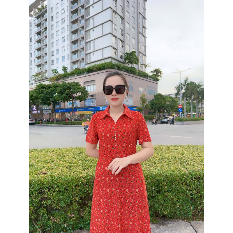 Đầm sơ mi thun co giãn trung niên váy trung niên váy tặng mẹ váy cho người lớn