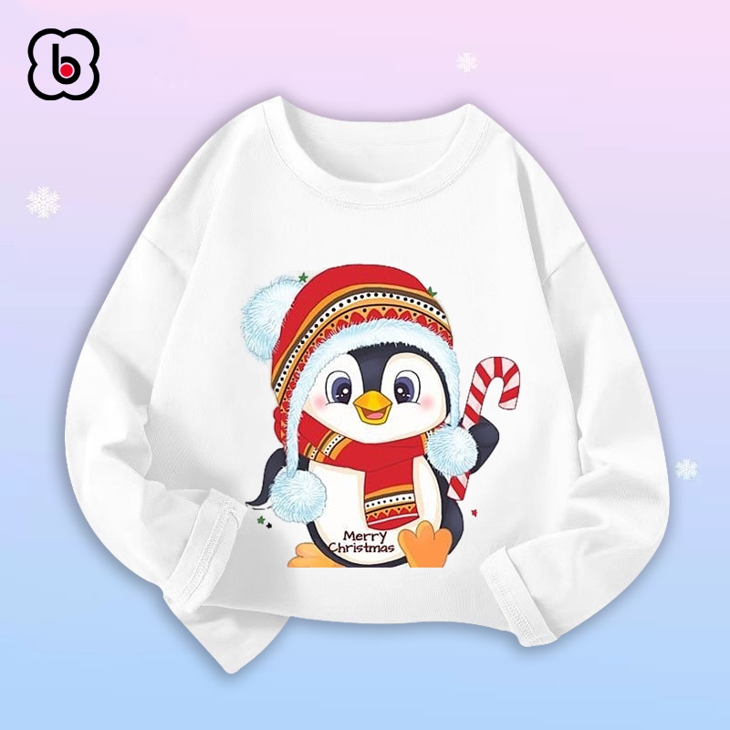 Áo dài tay cho bé mùa Noel 2023 áo thu đông cổ tròn chất thun cotton mềm mịn in hình độc đáo