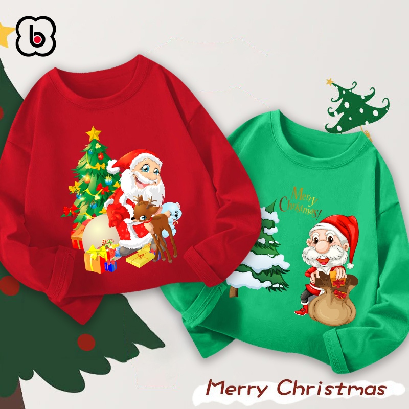 Áo dài tay cho bé mùa Noel 2023 áo thu đông chất thun cotton co giãn mềm mịn in hình độc đáo