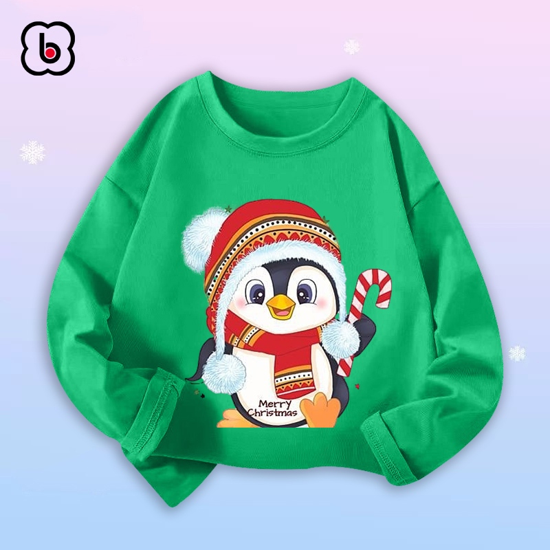 Áo dài tay cho bé mùa Noel 2023 áo thu đông cổ tròn chất thun cotton mềm mịn in hình độc đáo