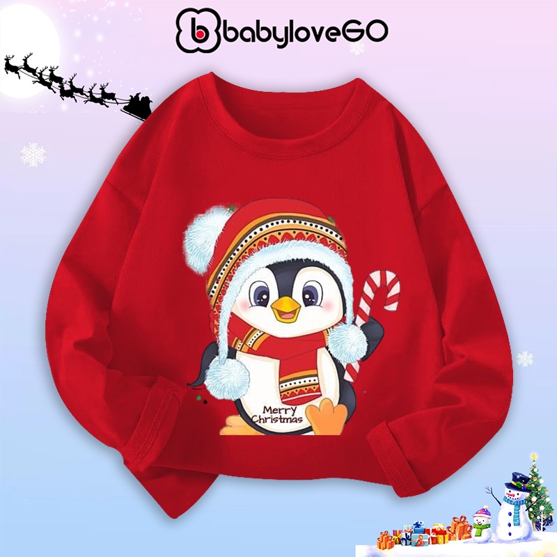 Áo dài tay cho bé mùa Noel 2023 áo thu đông cổ tròn chất thun cotton mềm mịn in hình độc đáo