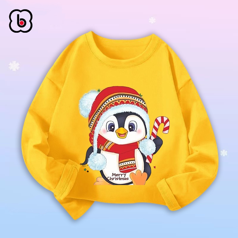 Áo dài tay cho bé mùa Noel 2023 áo thu đông cổ tròn chất thun cotton mềm mịn in hình độc đáo