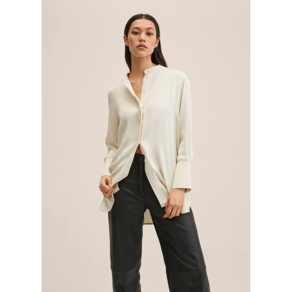 Sơ mi lụa MNG màu be sang chảnh xuất dư xịn