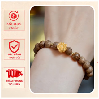 Vòng Tay Trầm Hương Đơn Nam Nữ Mix Hoa Sen Vàng Mang Lại Nhiều Tài Lộc - May Mắn - Mộc Hương Rừng