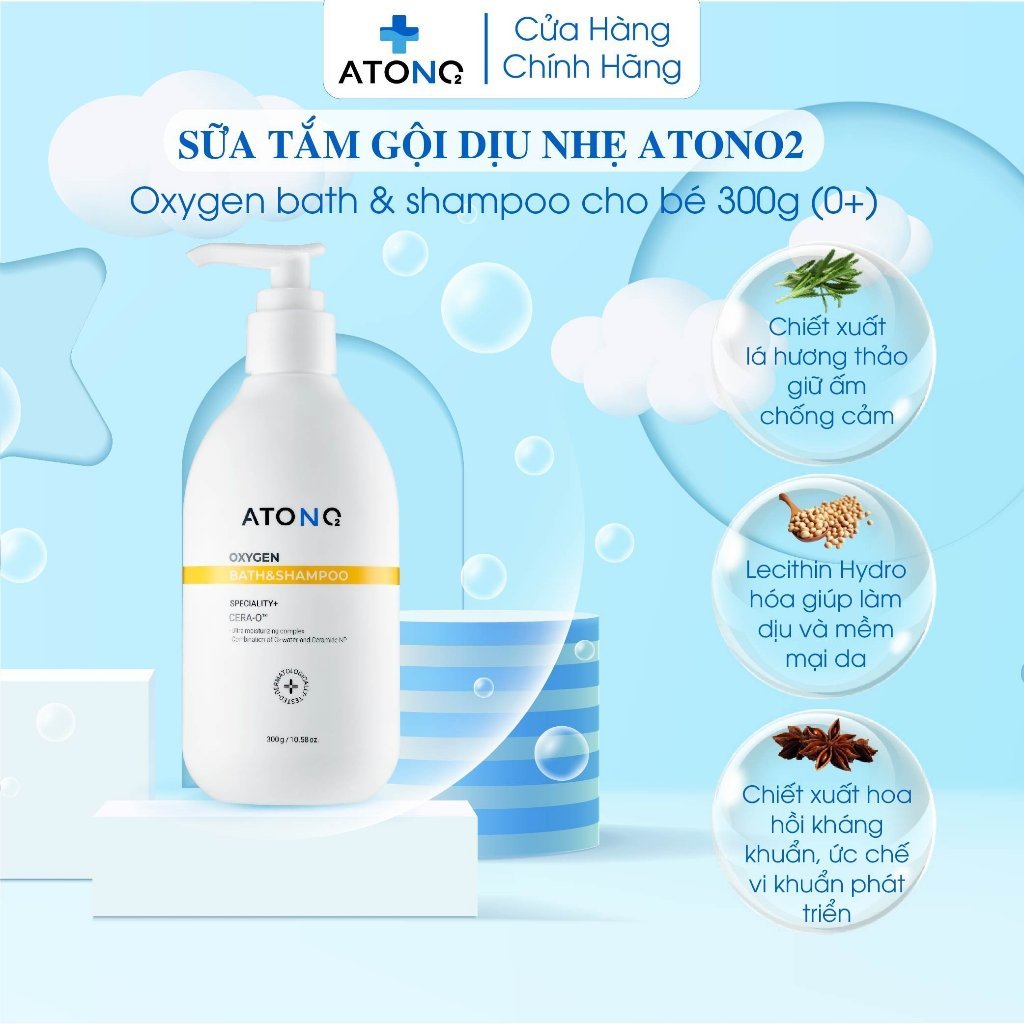 Sữa tắm gội 2in1 dịu nhẹ Atono2 Oxygen cho bé (0m+) 300gr