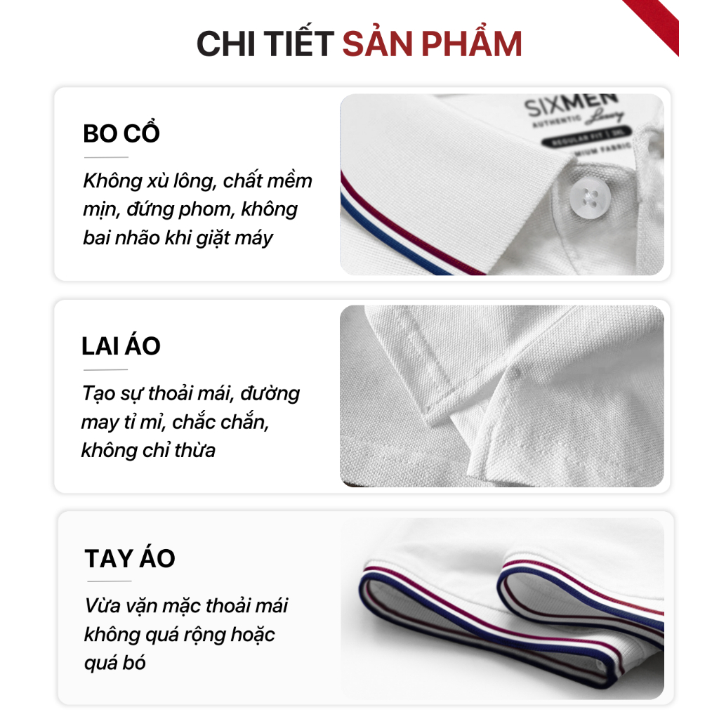 Áo polo nam cao cấp có cổ  SIXMEN 3RIM Eagle - Áo polo vải CVC cotton thoáng mát, sang trọng