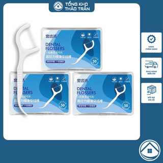 Tăm chỉ nha khoa hộp 50 cây giúp vệ sinh răng miệng sợi chỉ mỏng bền đầu tăm nhỏ tiện lợi