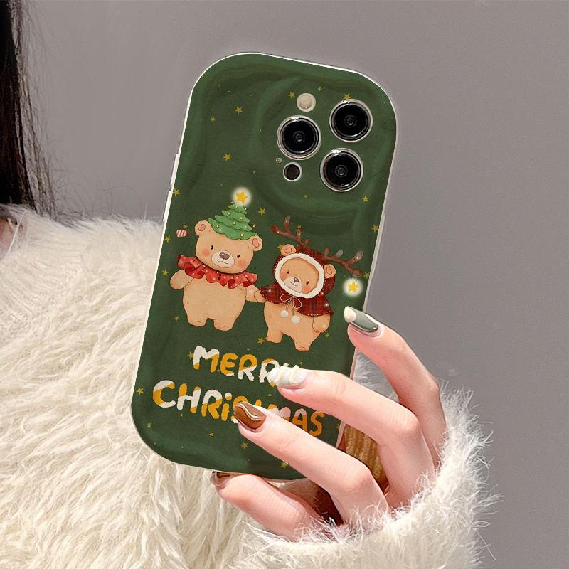 Ốp lưng iphone Viền Nổi Cạnh Sóng cặp đôi gấu nâu giáng sinh 6s/6splus/7/7plus/8/8plus/x/11/12/13/14/max/promax sk6007
