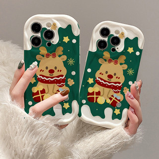 Ốp lưng iphone Viền Nổi Cạnh Sóng Tuần lộc giáng sinh nền xanh cute 6/7/8/8plus/x/11/12/13/14/max/promax sk6003