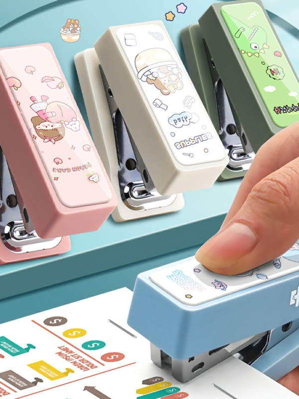 Máy dập ghim bấm mini sắc màu kèm hộp 400 ghim,Dập ghim có thể xoay được 360 độ-DREAM