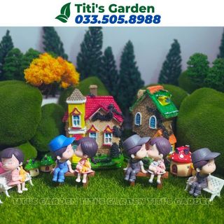 Mô hình cặp đôi trai gái ngồi ghế trang trí tiểu cảnh, sân vườn, terrarium, DIY