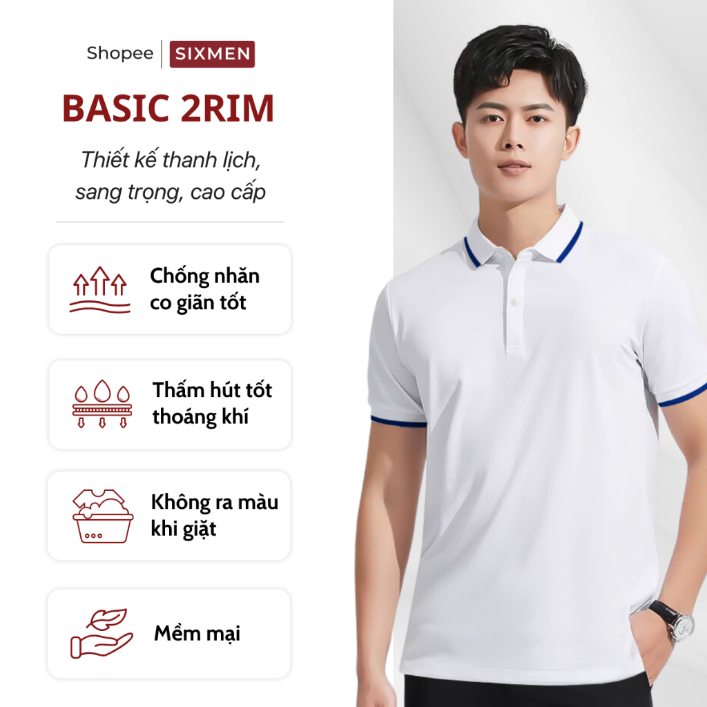 Áo thun Polo nam cao cấp có cổ bẻ SIXMEN 2RIM - vải cotton thoáng mát, thanh lịch