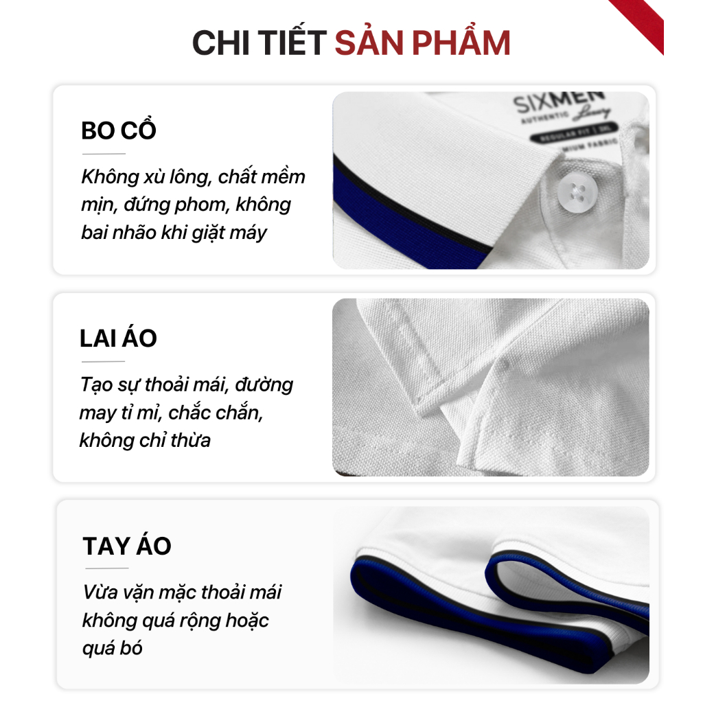 Áo thun Polo nam cao cấp có cổ bẻ SIXMEN 2RIM - vải cotton thoáng mát, thanh lịch