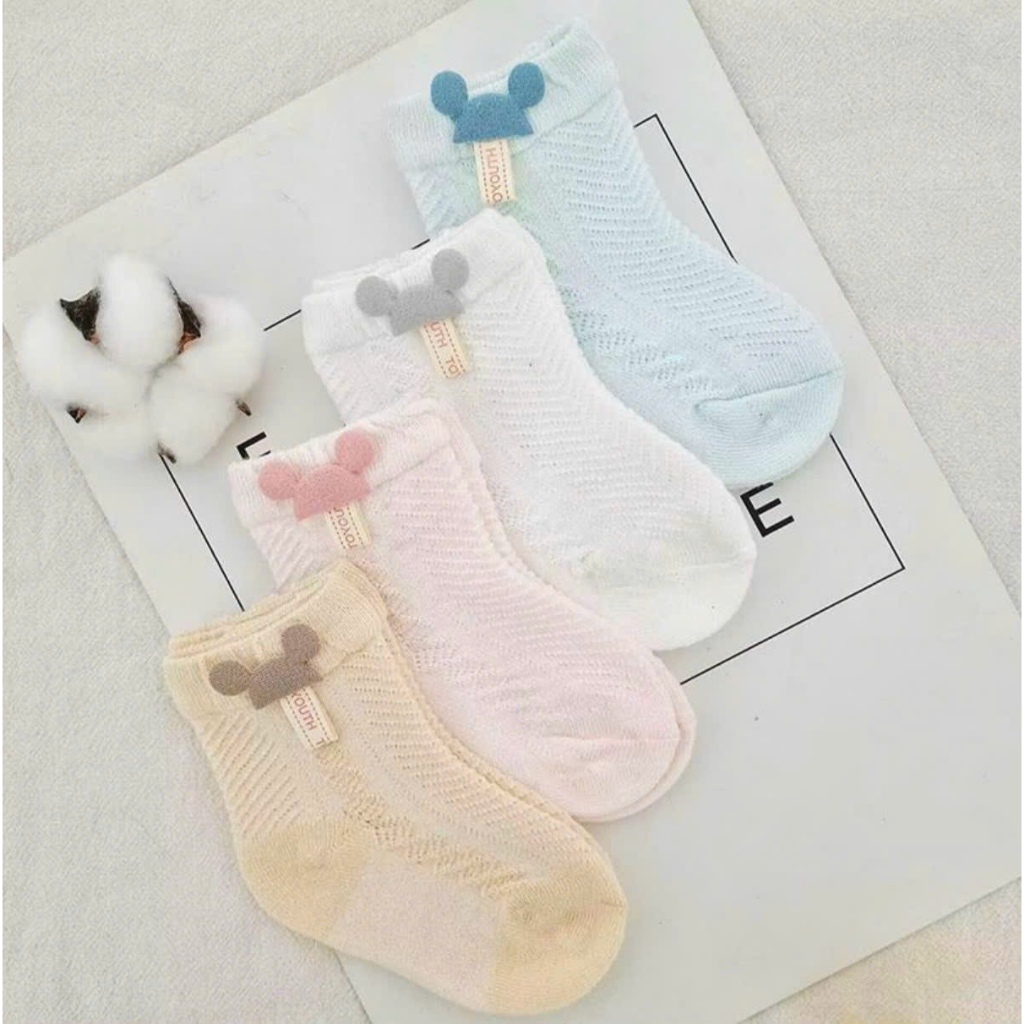 Tất lưới điều hòa cotton họa tiết Mickey màu bé trai, bé gái sẵn 2 size S, M