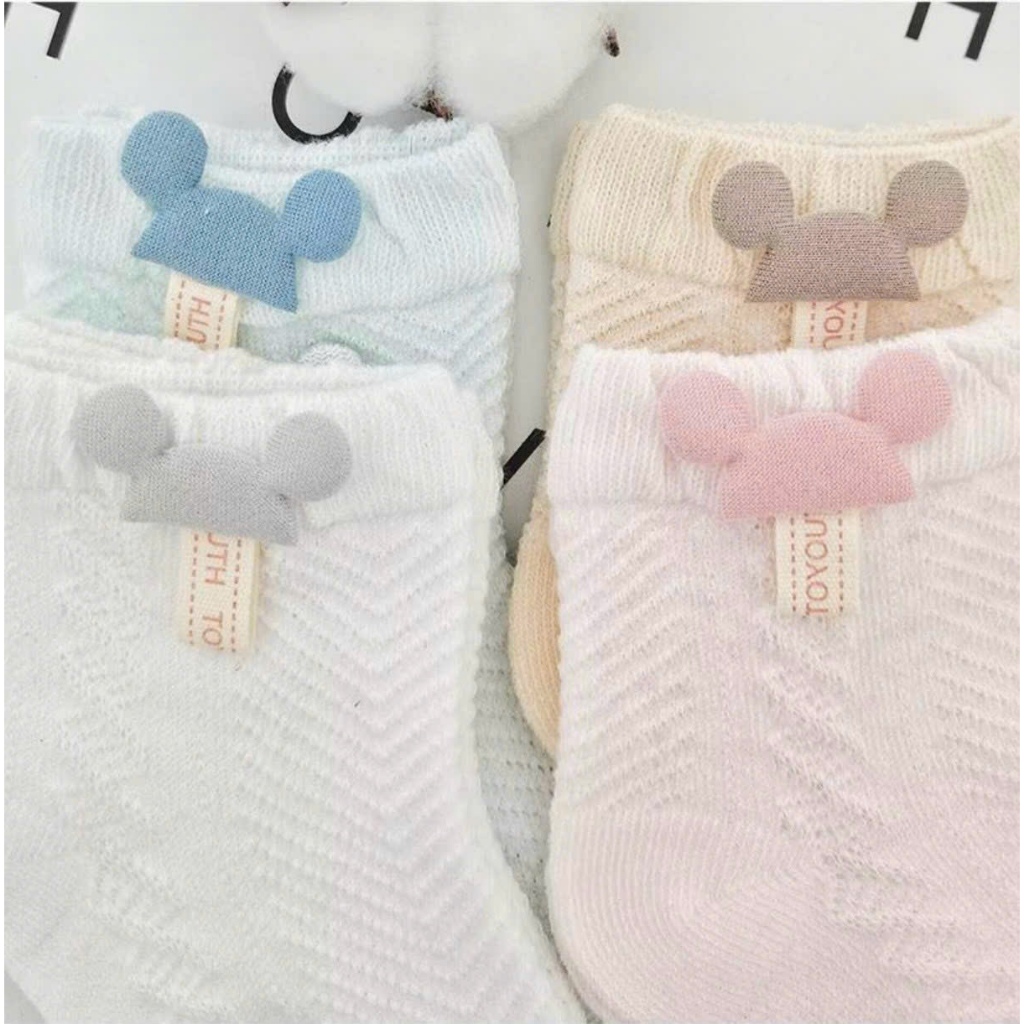 Tất lưới điều hòa cotton họa tiết Mickey màu bé trai, bé gái sẵn 2 size S, M