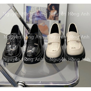 Giày lollita (giầy đốc nữ) da bóng đính chữ Min mũi tròn đế cao 5p (FULL BOX) g220