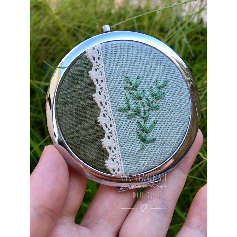 Gương mini bỏ túi, gương bọc vải HandMade Vintage