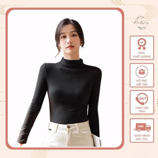 Áo giữ nhiệt nữ, Áo dài tay nót nỉ cổ cao 3 phân cao cấp - Minh Nguyệt Shop