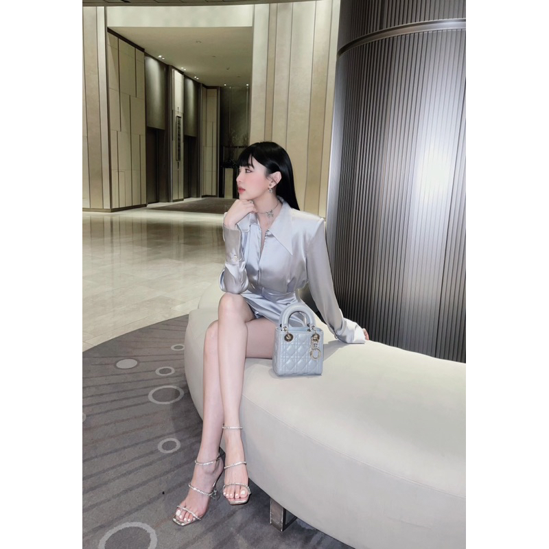 ĐẦM XÁM CỔ SƠ MI DÂY KÉO TAY DÀI