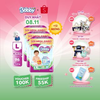  -  Bộ 3 Tã/bỉm quần Bobby 3mm Mega Jumbo Gạo non Giảm nhiệt M112/L96/XL84/XXL76