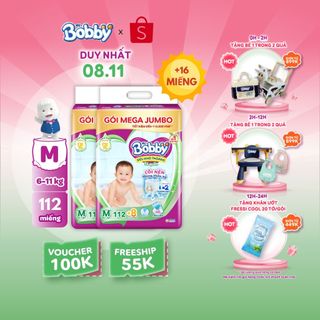  Bộ 2 Tã/bỉm quần Bobby 3mm Mega Jumbo Gạo non Giảm nhiệt M112/L96/XL84/XXL76