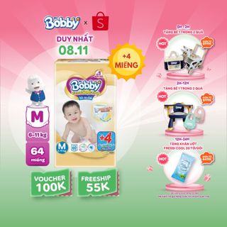  Tã Bobby Quần Extra Soft Dry S70/M60/L52+2/XL46+6/XXL42+4