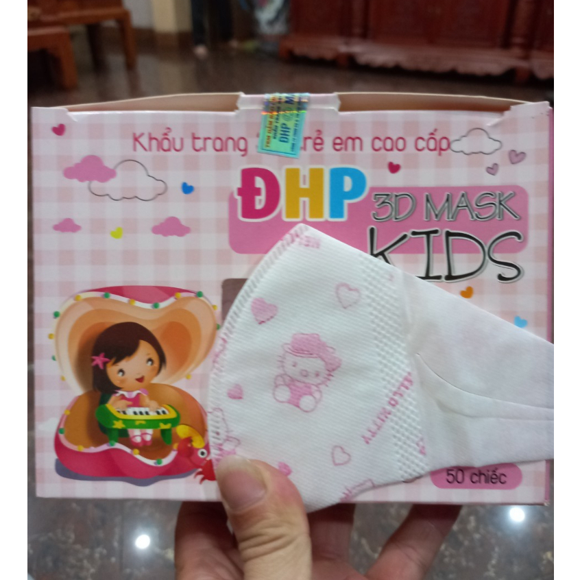 Hộp 50 khẩu trang trẻ em 3D Mask 3 lớp kháng khuẩn, chống bụi mịn an toàn cho bé trai, bé gái