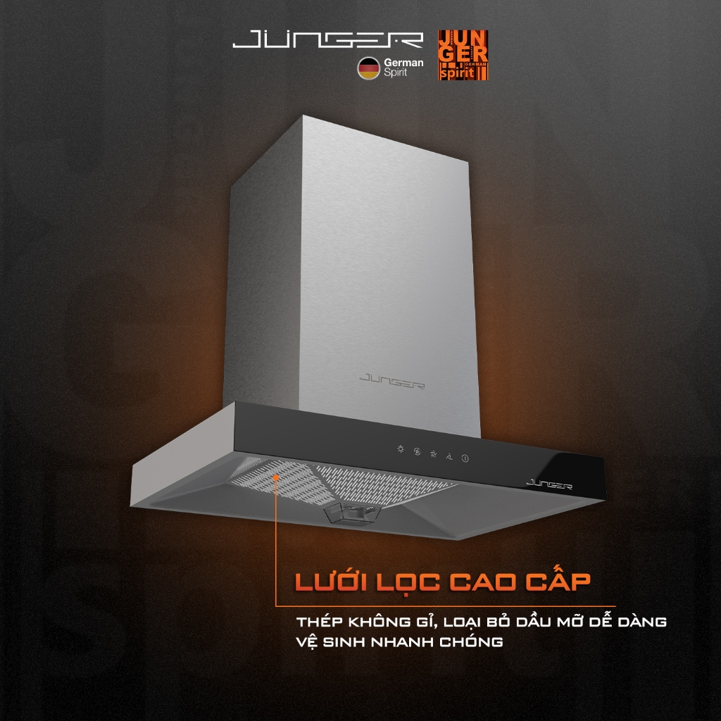 Hút mùi Junger HRJ-75 Công suất 1400m3/h Động cơ AC hút xả trực tiếp Hàng Chính Hãng Bảo Hành 12 Tháng