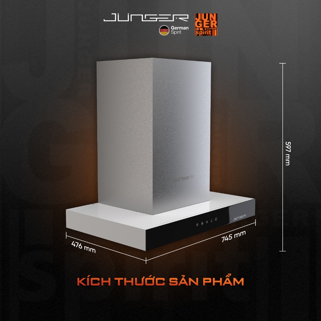 Hút mùi Junger HRJ-75 Công suất 1400m3/h Động cơ AC hút xả trực tiếp Hàng Chính Hãng Bảo Hành 12 Tháng